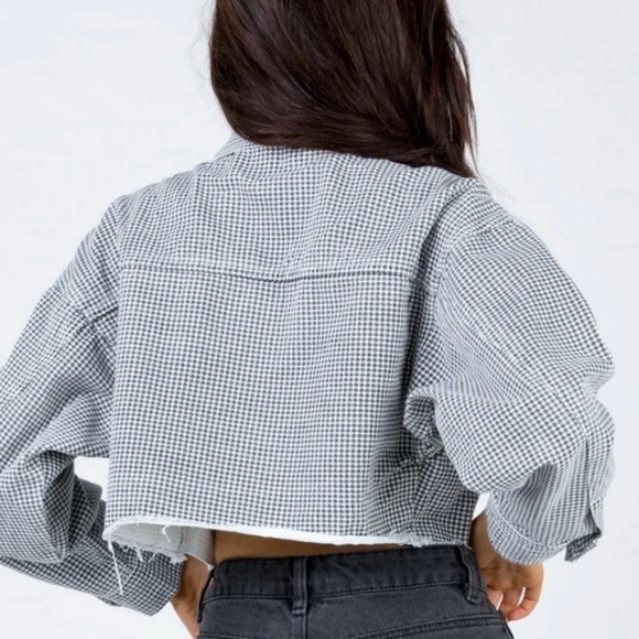Princess Polly • Houndstooth Cropped Jean Jacket - Picture 4 of 5